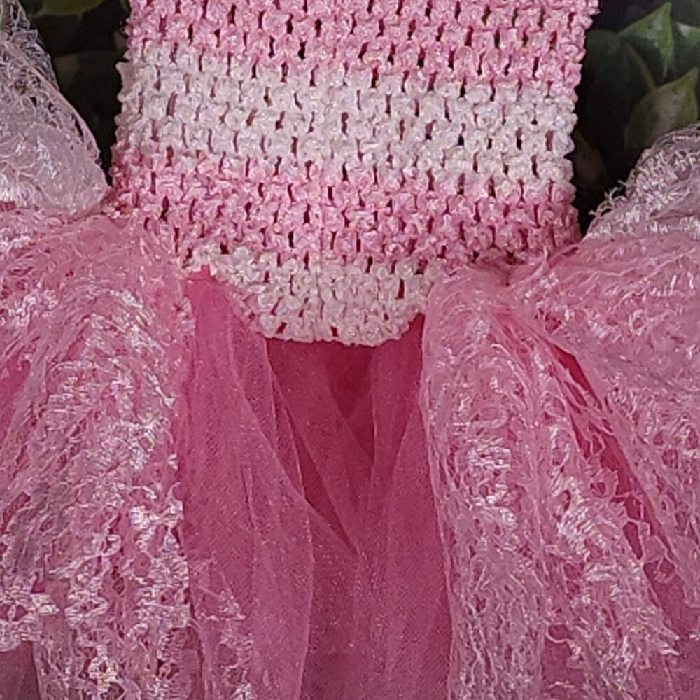 Handmade Puppy Tutu Dress – Pink White – Lace Bow – Small Dog – OOAK - Picture 12 of 15